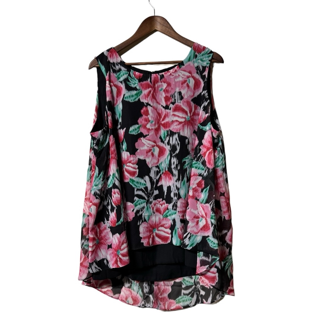 Arna York Blurred Floral‎ Double Layer Sleeveless Blouse Plus Size Womens 18/20
